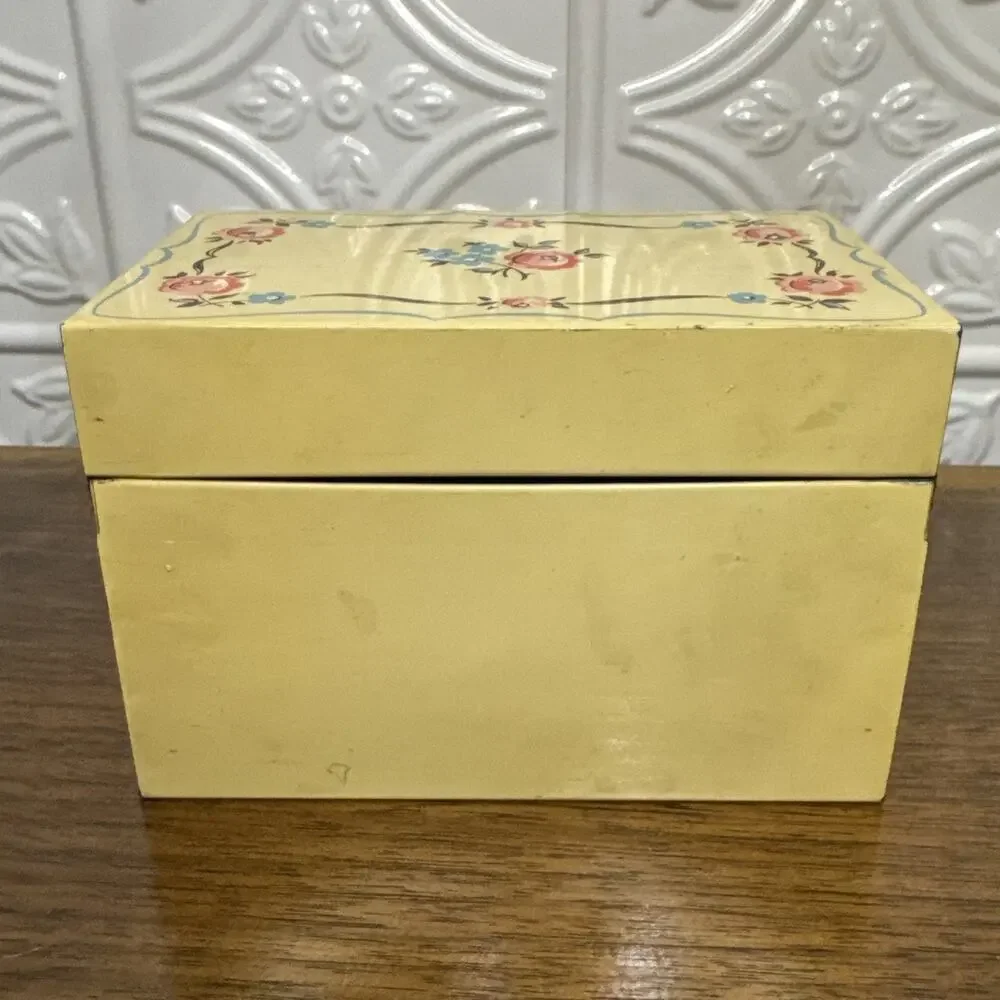 Vintage Tin Metal Recipe Box by Stylecraft Addresses Pattern No. 806 Cottagecore